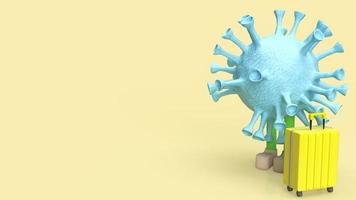 el virus y la maleta para concepto médico o de viaje representación 3d foto