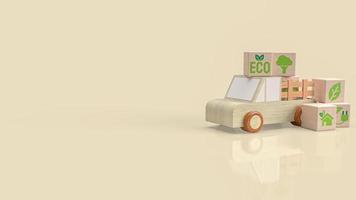 The wood truck and eco symbol on cube for technology or ecological concept 3d rendering photo