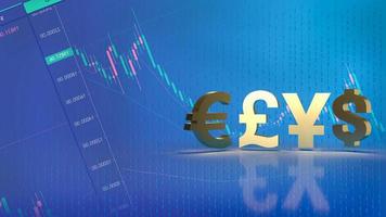 el símbolo de dinero de oro en el fondo del gráfico para la representación 3d del concepto de negocio foto
