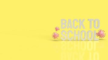 The wood back to school text in yellow color and virus for covid 19 in school concept 3d rendering photo