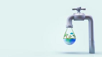 The earth in water drop for world water day or ecology concept 3d rendering. photo