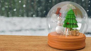 la bola de cristal decoración navideña de temporada de invierno para vacaciones o concepto de celebración representación 3d foto