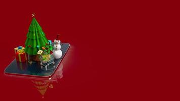 Christmas tree and shopping cart on tablet  for celebration or holiday concept  3d rendering photo