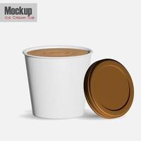 round glossy ice cream cup. Photo-realistic packaging mockup template with sample design. 3d illustration. White round matte ice cream cup. Photo-realistic packaging mockup template. photo