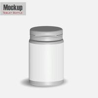 White matte plastic bottle with snap hinge push cap for pills pills packaging template realistic image mockup with sample design, front view, 3D illustration. photo