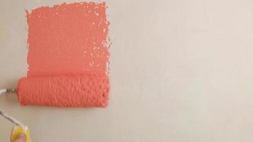 pintando a parede com rolo na cor rosa pêssego, reforma, maquete de casa video