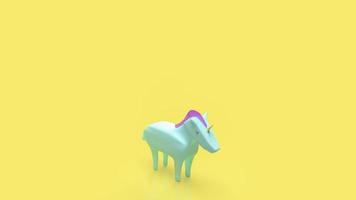 el unicornio azul sobre fondo amarillo para la representación 3d del concepto de inicio foto