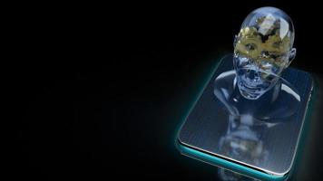 The human head crystal and gold gear inside on tablet  for machine learning or ai content 3d rendering photo