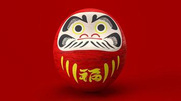 la muñeca japonesa daruma sobre fondo rojo renderizado 3d foto