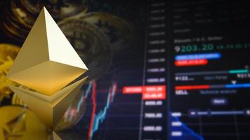 The gold etherium symbol on business background  for cryptocurrency  concept 3d rendering photo