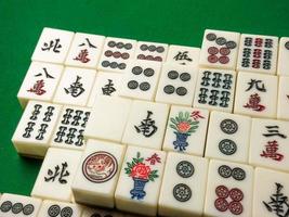 The mahjong on table ancient asian board game close up image photo