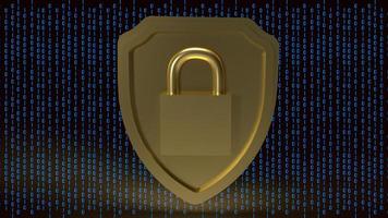 The gold master key on shield on digital background  for security concept 3d rendering photo