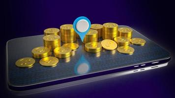 The check point and gold coins on tablet for business concept 3d rendering photo