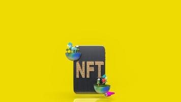 The gold nft text on tablet  yellow background  3d rendering photo