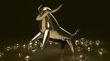 The gold bull on black background for business concept 3d rendering photo