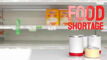 The food shortage red text on empty shelf image 3d rendering photo