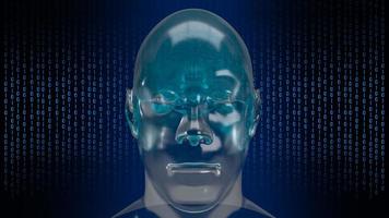 The robotic human head with graphic element face represent artificial intelligence and machine learning concept 3d rendering photo