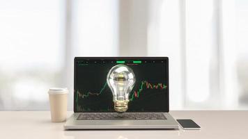 notebook and  light bulb  on white table for idea  business concept 3d rendering photo