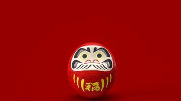 la muñeca japonesa daruma sobre fondo rojo renderizado 3d foto