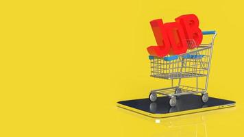 The red job on shopping cart yellow background  for business concept 3d rendering photo