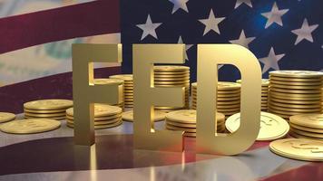 The gold text fed and coins on Usa flag background for business concept 3d rendering photo