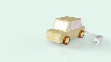 el automóvil de madera y los enchufes de alimentación de CA para el automóvil eléctrico o el contenido del automóvil ev renderizado en 3d foto