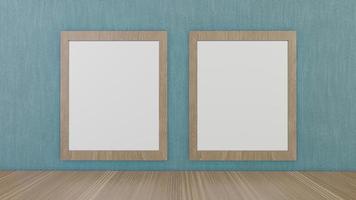 The blank picture frames on green wallpaper  for background 3d rendering photo