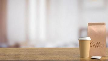 The coffee cup on wood table for hot drink concept 3d rendering photo