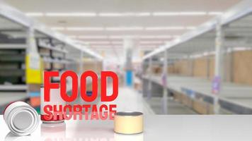 The food shortage red text on empty shelf image 3d rendering photo