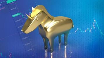 gold unicorn on business background  3d rendering photo