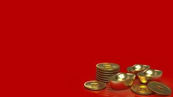 el dinero de oro chino sobre fondo rojo para el concepto de negocios o vacaciones representación 3d foto