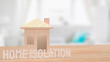 hogar en mesa de madera para el concepto de aislamiento del hogar renderizado 3d foto