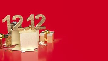 el número de oro 12.12 y cajas de regalo para el concepto de promoción de venta representación 3d foto