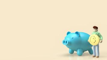 The man hold gold coin and piggy bank for saving or money concept 3d rendering photo