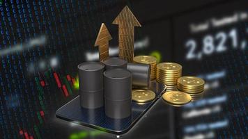 The oil tank and gold coins on tablet for business concept 3d rendering photo