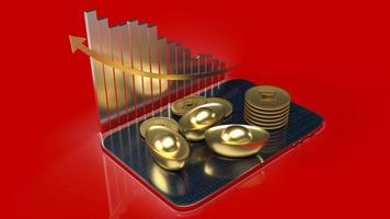 The  Chinese gold  and tablet on red background for business concept 3d rendering photo