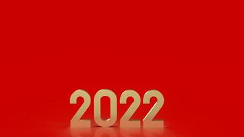 oro 2022 sobre fondo rojo para la representación 3d del concepto de año nuevo foto