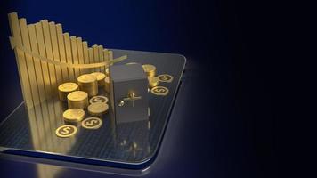 The vault safe and gold coins on tablet for business concept 3d rendering photo