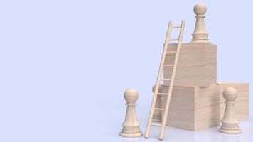 The chess and stair on wood cube for business concept 3d rendering photo