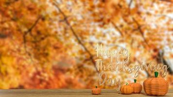 calabaza en la temporada de otoño para la representación 3d del concepto de acción de gracias foto