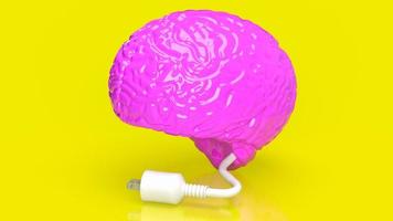 The pink brain and white electric plug for creative or business concept 3d rendering photo