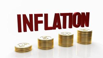 The red inflation and gold coins on white background 3d rendering photo