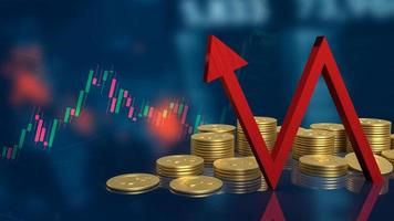 The red arrow and gold coins on business background  3d rendering photo