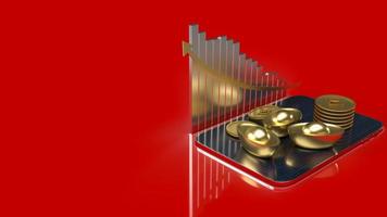 The  Chinese gold  and tablet on red background for business concept 3d rendering photo