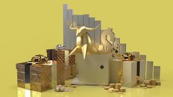 The gold bull in gift box surprise for business content 3d rendering photo