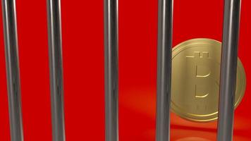bitcoin coin in cage on red background  for cryptocurrency or business concept 3d rendering photo