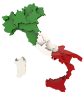 carte de l'italie un rendu 3d isolé avec des drapeaux de couleurs des régions italiennes vue de dessus png