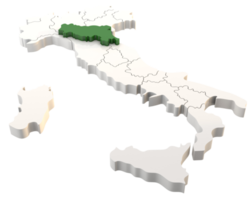 mappa dell'italia un rendering 3d isolato con le regioni italiane dell'emilia romagna