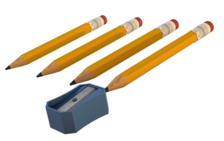 Pencils lined up for sharpening with blue sharpener a back to school 3D concept png