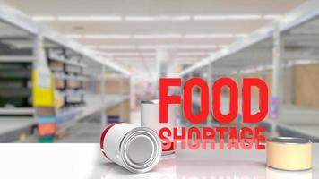 The food shortage red text on empty shelf image 3d rendering photo